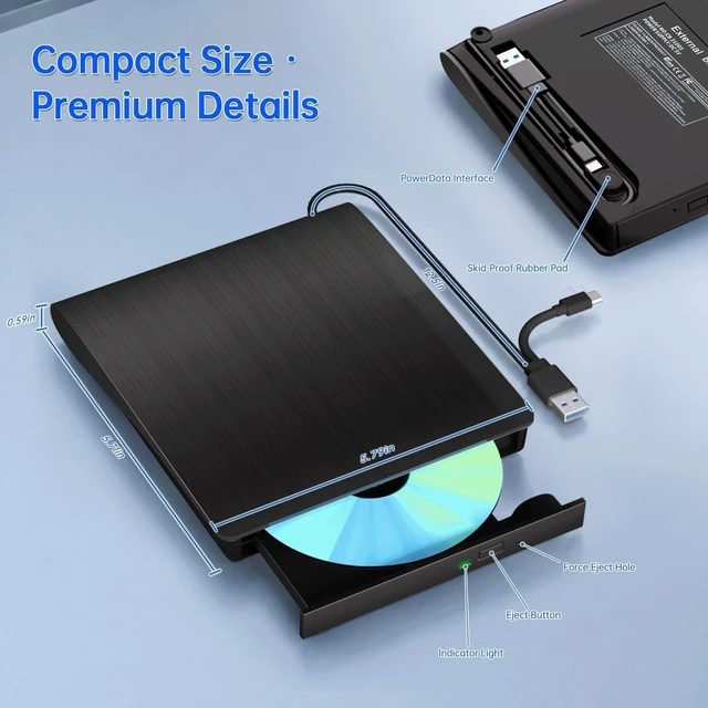 Alt view image 4 of 5 - External Blu-Ray Drive USB-A & Type-C DVD CD Reader Writer for Mac Windows