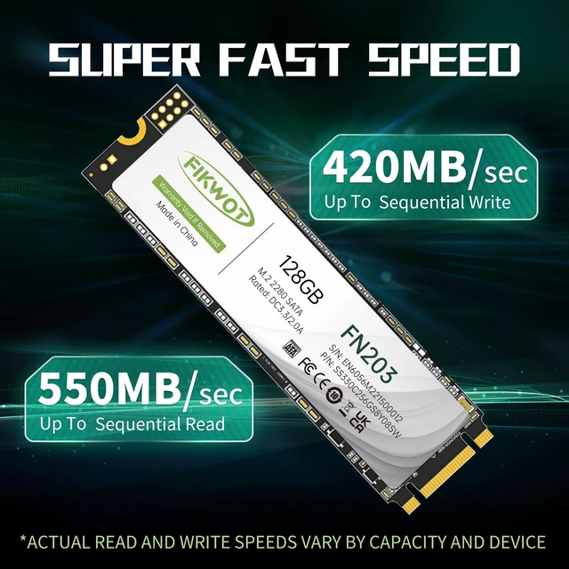Alt view image 2 of 5 - Fikwot FN203 M.2 SATA SSD - SLC Cache 3D NAND TLC SATA III 6Gb/s M.2 2280 NGFF Internal Solid State Drive, Up to 550MB/s, Compatible with Ultrabooks, Tablet Computers and Mini PCs (128GB)