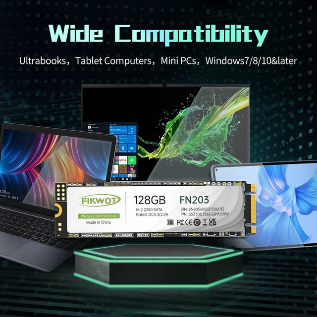 Alt view image 5 of 5 - Fikwot FN203 M.2 SATA SSD - SLC Cache 3D NAND TLC SATA III 6Gb/s M.2 2280 NGFF Internal Solid State Drive, Up to 550MB/s, Compatible with Ultrabooks, Tablet Computers and Mini PCs (128GB)