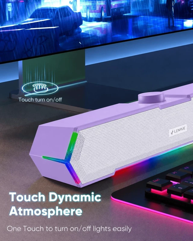 Alt view image 3 of 5 - LENRUE G11 Computer Speakers for Desktop, Touch Lights PC Speakers with Surge Clear Sound, USB C/USB Powered, AUX Audio for Computer Desktop PC Laptop Desk