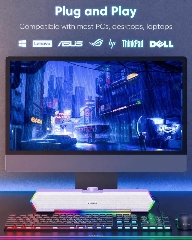 Alt view image 5 of 5 - LENRUE G11 Computer Speakers for Desktop, Touch Lights PC Speakers with Surge Clear Sound, USB C/USB Powered, AUX Audio for Computer Desktop PC Laptop Desk