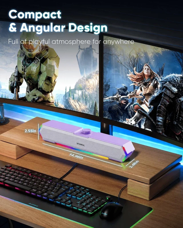 Alt view image 4 of 5 - LENRUE G11 Computer Speakers for Desktop, Touch Lights PC Speakers with Surge Clear Sound, USB C/USB Powered, AUX Audio for Computer Desktop PC Laptop Desk