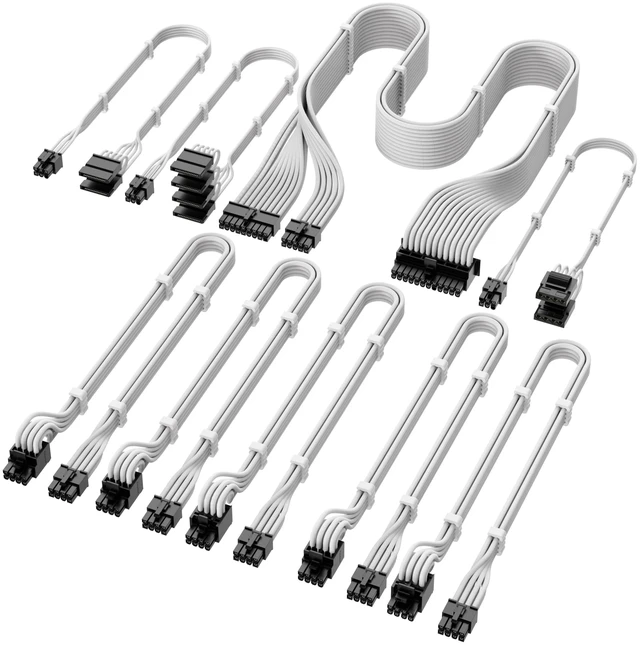 Main image of X-Enlazar PSU Cable Kit for Super Flower Power Supplies - 90-Degree Connectors, Individually Sleeved with Braiding & Combs, 16AWG Wire, 9-Piece Kit, Type-A PCIe GPU Connectors - White