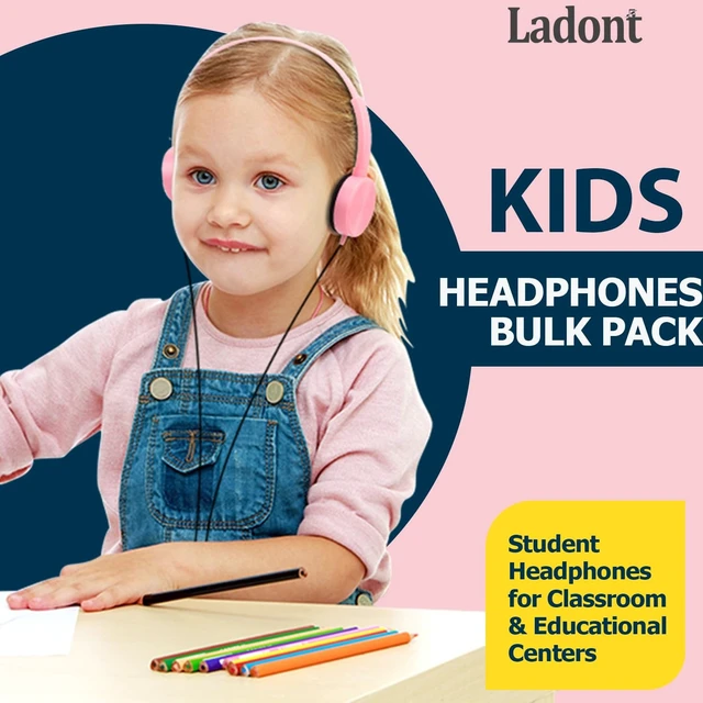Alt view image 2 of 5 - Ladont 50 Pack Kids Wired Swivel Ear Headphones Bulk for K-12 Classroom
