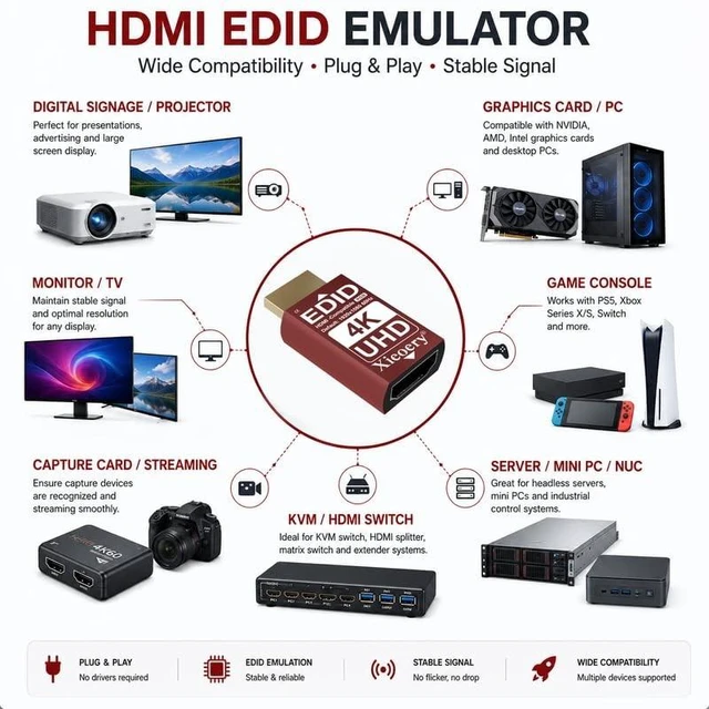 Alt view image 5 of 5 - xieoery 4K HDMI EDID Emulator 38402160 24/30/60Hz, Dummy HDMI Plug for Remote Desktop, Headless Servers, GPU Rigs, KVM, Industrial PCs, Stable Signal Output & Multi-Resolution EDID Support-3pack