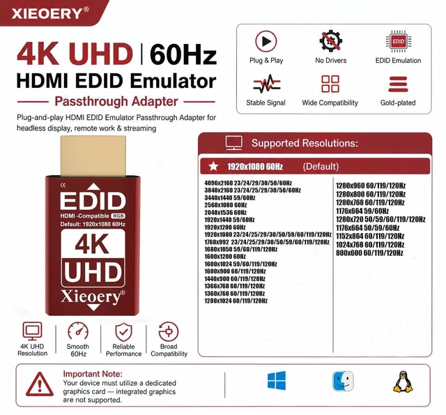 Alt view image 3 of 5 - xieoery 4K HDMI EDID Emulator 38402160 24/30/60Hz, Dummy HDMI Plug for Remote Desktop, Headless Servers, GPU Rigs, KVM, Industrial PCs, Stable Signal Output & Multi-Resolution EDID Support-3pack