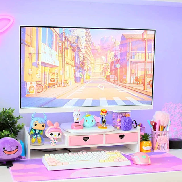 Alt view image 4 of 5 - CONKAWACA Kawaii Desk Organizer Cute Desk Organizer with Drawers Monitor Riser Stand Monitor Riser Computer Stand for PC, Laptop, Printer