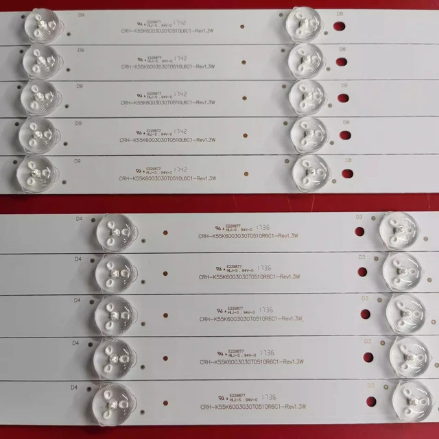 Alt view image 2 of 5 - XIMAIACC 10 Pieces LED Backlight Strips for RCA 55''TV RTU5540 RTU5540-C RTU5540C 3.1.14.02.0550KD6 DLED55LS CRH-K55K6003030T0510L6C1-Rev1.3W