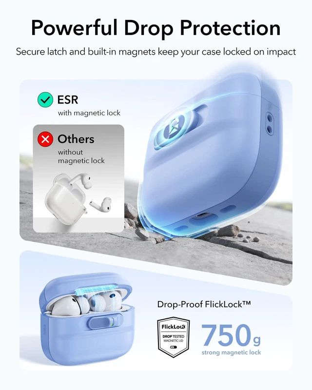 Alt view image 4 of 5 - ESR for AirPods Pro 3 Case (2025), Compatible with MagSafe, Light Blue