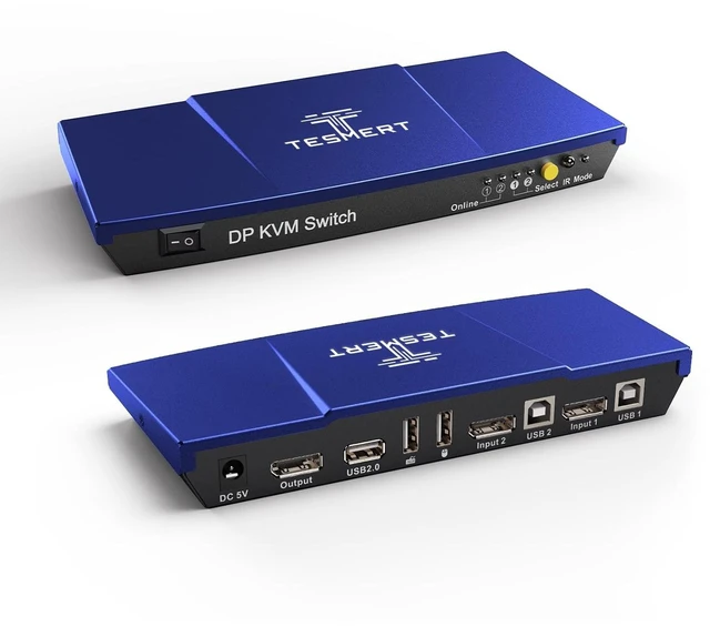 Main image of TESMERT 4K@60Hz DisplayPort KVM Switch 1 Monitor 2 Computers HDR HDCP 2.2