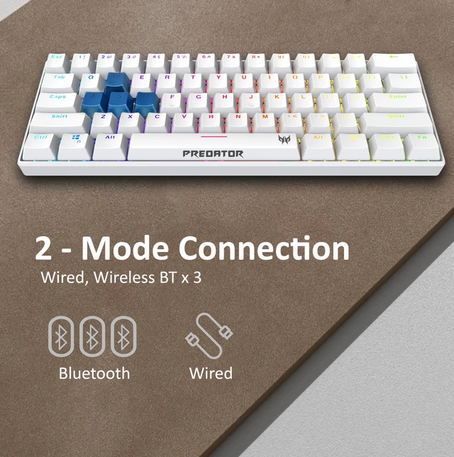 Alt view image 3 of 5 - acer Predator Aethon 330 Gaming Keyboard^^Space-Saving 61-Key Design^^100% Anti-Ghosting with N-Key Rollover^^Kailh Blue Switches^^Personalized RGB Lighting ^^ Dual Mode - Wired & Bluetooth, (Pack