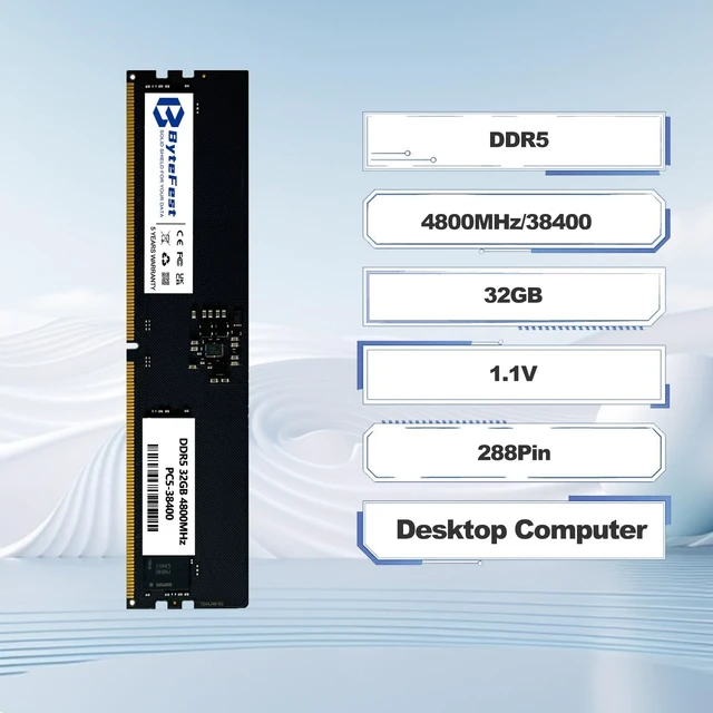Alt view image 3 of 5 - ByteFest DDR5 RAM 32GB 4800MHz PC5-38400 CL40 UDIMM 1.1V 288 Pin Compatible Desktop Computer Upgrade Memory Module RAM