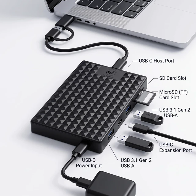 Alt view image 2 of 5 - ModusTech Nexus 1TB Portable External Hard Drive with Built-in Docking Station -5-in-1 USBC Hub, USB 3.1 10Gbps, SD & MicroSD, Bus-Powered, Compatible with MacBook, Laptop, iPad (1TB + 5-in-1 Dock)