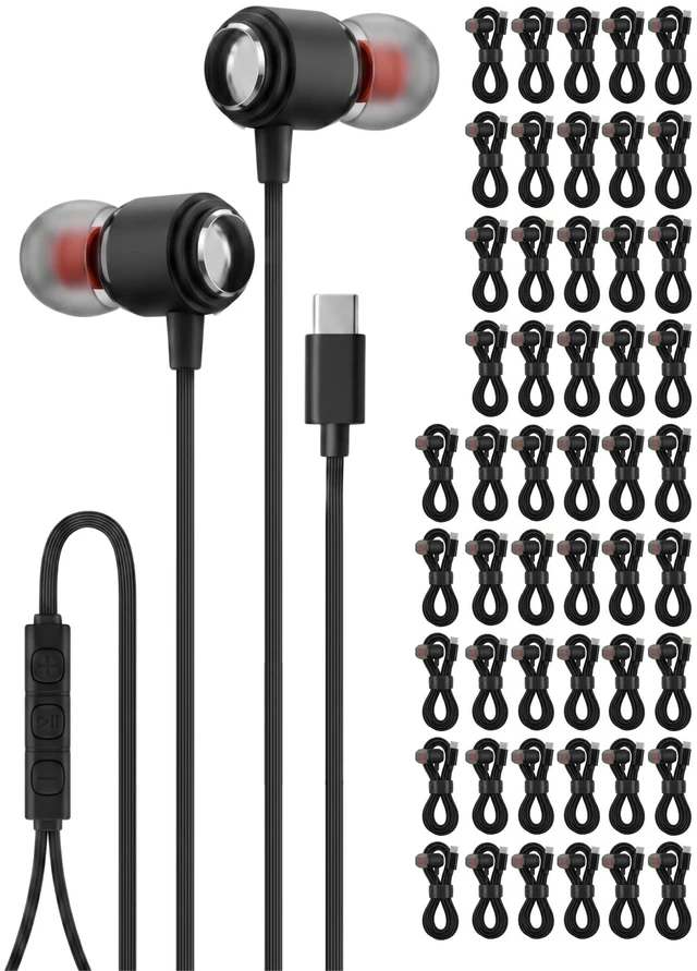 Main image of Ember 50 Pack Bulk USB C Headphones with Microphone, Type C Wired Earbuds Noise Cancelling Earphones Compatible with iPhone 17/16/15 Pro Max Plus, iPad Pro, Galaxy S23/S22/S21/Ultra, Kindle