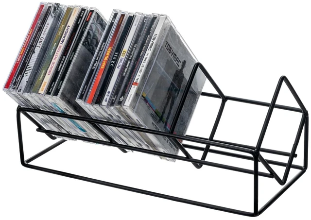 Main image of MyGift 3 Slot CD Holder, 30 Capacity Black Metal Media Organizer Rack