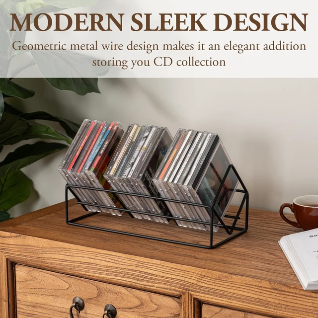 Alt view image 2 of 5 - MyGift 3 Slot CD Holder, 30 Capacity Black Metal Media Organizer Rack