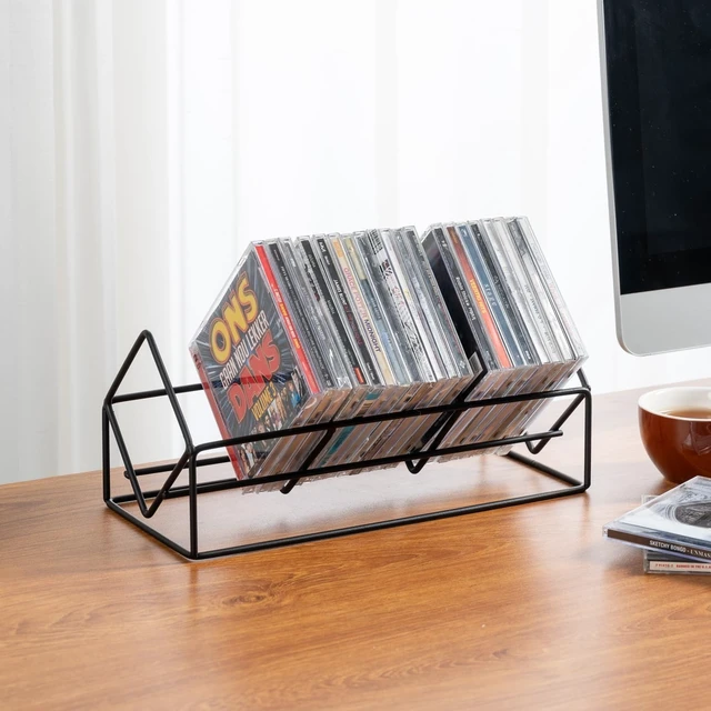 Alt view image 3 of 5 - MyGift 3 Slot CD Holder, 30 Capacity Black Metal Media Organizer Rack