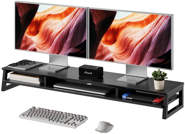 Main image of YOGRFA Dual Monitor Stand Riser for Desk, 41.7 Inch Large 2 Tier Computer Monitor Stand for 2 Monitors, Desktop Storage Organizer Shelf with Keyboard Space for Laptop PC Printer, Black