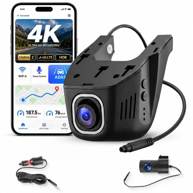 Main image of Hodozzy 4K Dash Cam Front and Rear, Mini Car Camera WiFi Hidden Dash Camera with App Control, Wide Angle Night Vision, Loop Recording G-Sensor DVR for All Cars