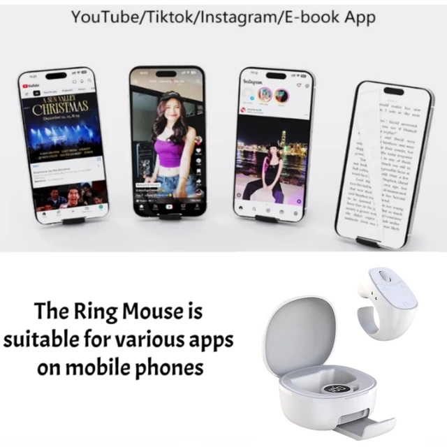 Alt view image 3 of 5 - Smart Scrolling Bluetooth Remote Ring,Multi-Function Finger Air Mouse Wearable Mini Travel Remote Control with Charging Case for Selfies Video E-Books Page Turner for PC Laptop Phone Tablet-pink