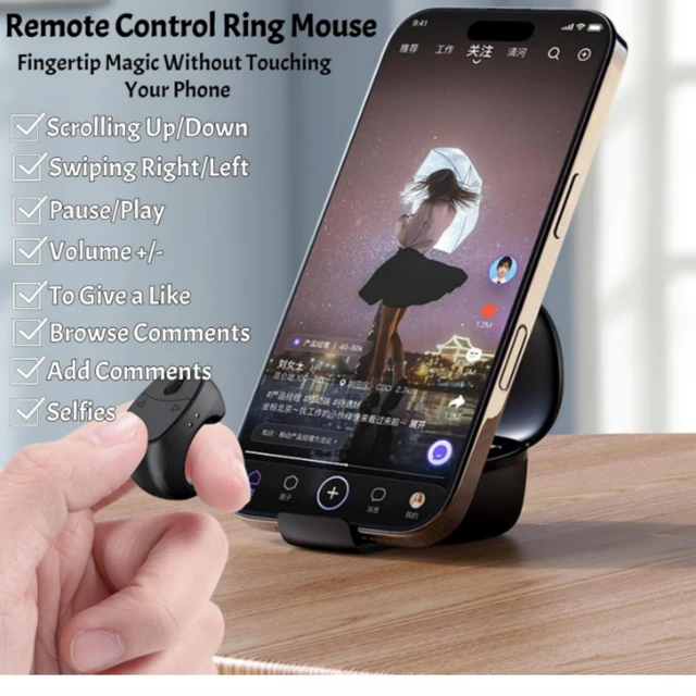 Alt view image 2 of 5 - Smart Scrolling Bluetooth Remote Ring,Multi-Function Finger Air Mouse Wearable Mini Travel Remote Control with Charging Case for Selfies Video E-Books Page Turner for PC Laptop Phone Tablet-pink