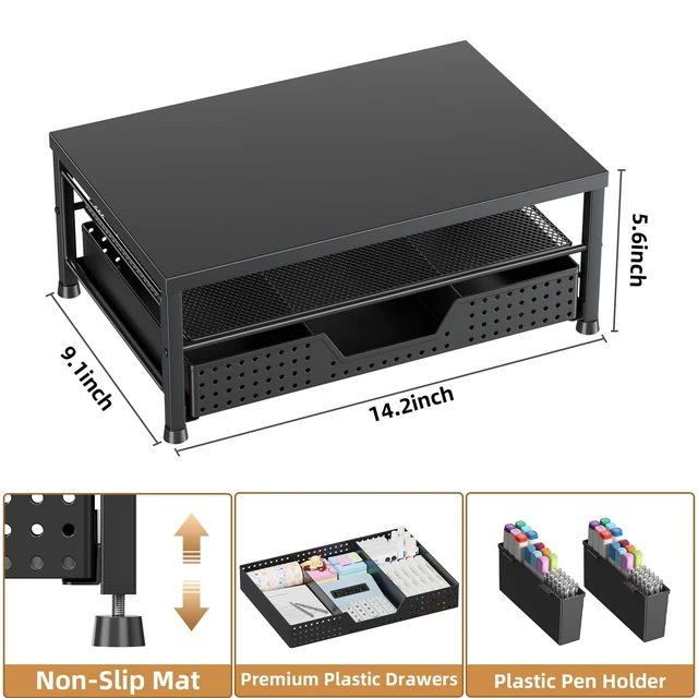 Alt view image 3 of 5 - NAVALYTIX 2-Tier Monitor Stand with Drawer, Metal Desk Riser, Black