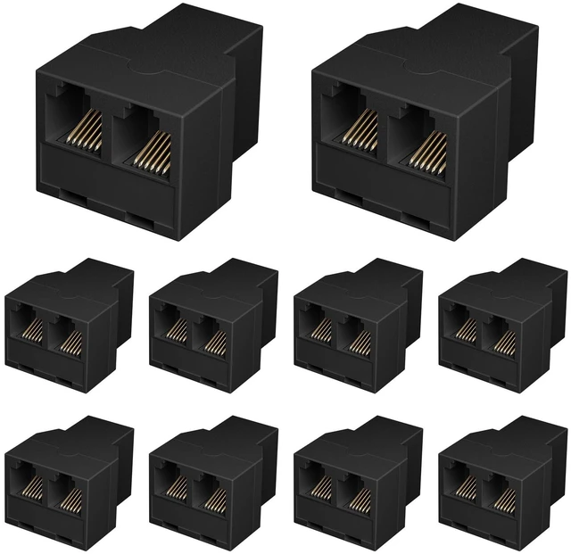 Main image of 10 Pack RJ12 6P6C Phone Line Splitter, 3 Female Landline Adapter, Black