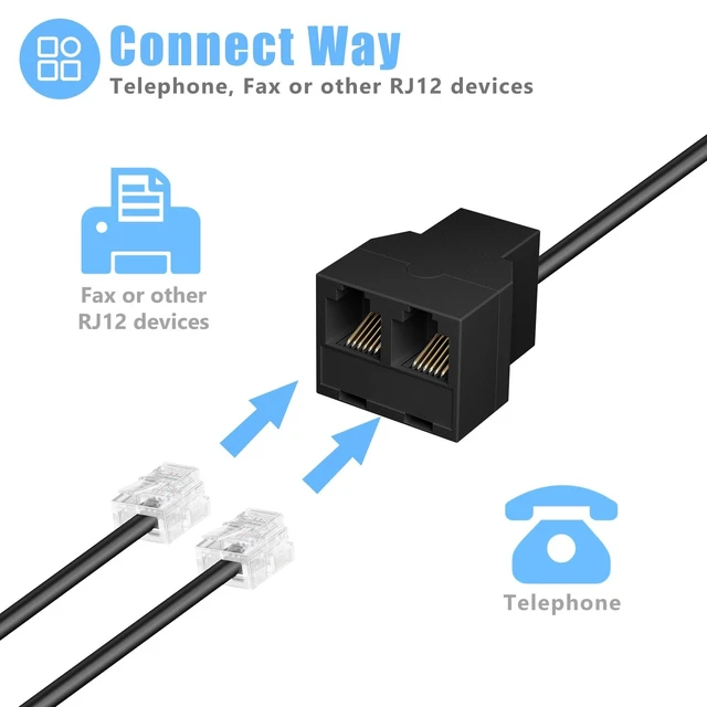 Alt view image 2 of 5 - 10 Pack RJ12 6P6C Phone Line Splitter, 3 Female Landline Adapter, Black