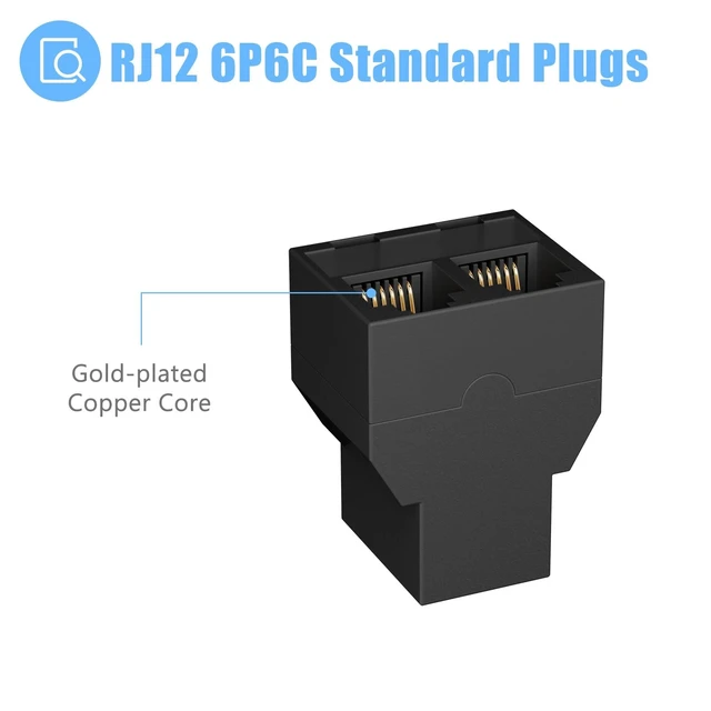 Alt view image 3 of 5 - 10 Pack RJ12 6P6C Phone Line Splitter, 3 Female Landline Adapter, Black
