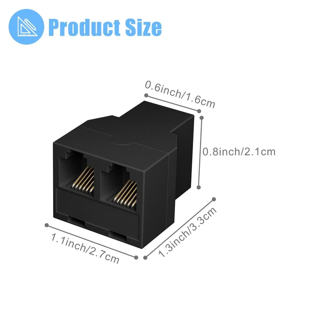Alt view image 4 of 5 - 10 Pack RJ12 6P6C Phone Line Splitter, 3 Female Landline Adapter, Black