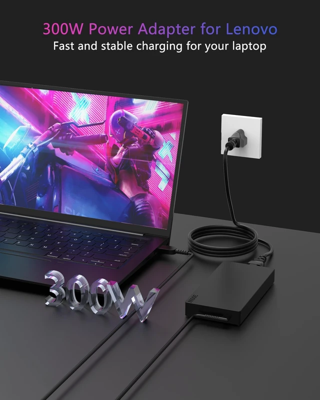 Alt view image 2 of 5 - Nivjuky 300W Gaming Laptop Charger Compatible with Lenovo Legion