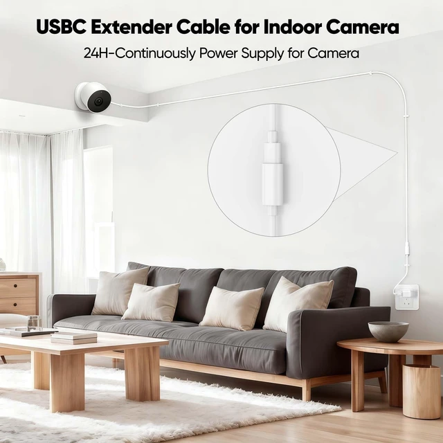 Alt view image 5 of 5 - URELEGAN 25FT USB C Extension Cable for Ring Solar Panel-White Waterproof