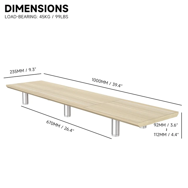 Alt view image 3 of 5 - Fenge 39.4 Dual Monitor Stand with Height Adjustable Legs, Oak