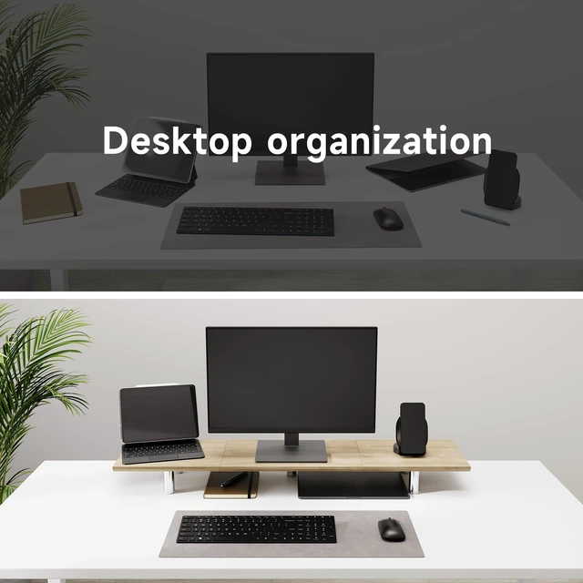 Alt view image 5 of 5 - Fenge 39.4 Dual Monitor Stand with Height Adjustable Legs, Oak