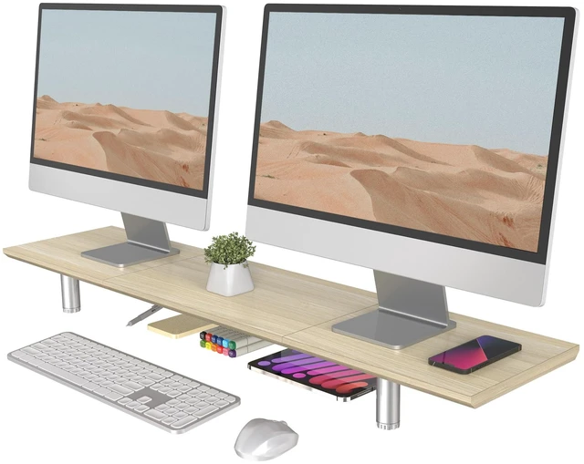 Main image of Fenge 39.4 Dual Monitor Stand with Height Adjustable Legs, Oak