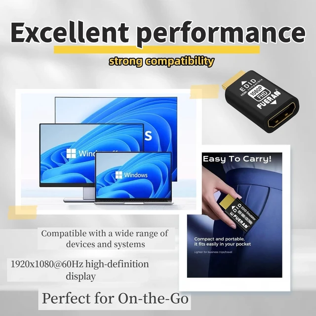 Alt view image 3 of 5 - FUERAN HDMI edid Emulator Adapter, 1920X1080@60Hz emulators,Reliable Pass-Through for Video Splitters, Extenders, AV Receivers Plug & Play1080P@60Hz(6Pack)