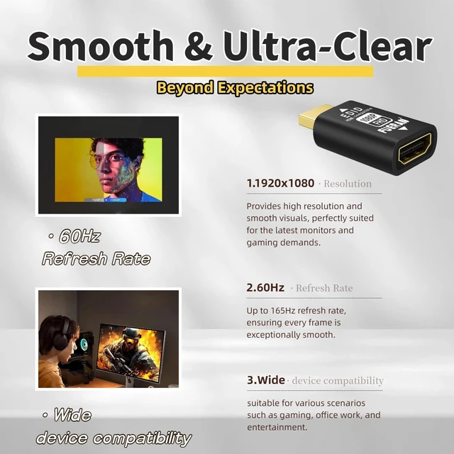 Alt view image 4 of 5 - FUERAN HDMI edid Emulator Adapter, 1920X1080@60Hz emulators,Reliable Pass-Through for Video Splitters, Extenders, AV Receivers Plug & Play1080P@60Hz(6Pack)