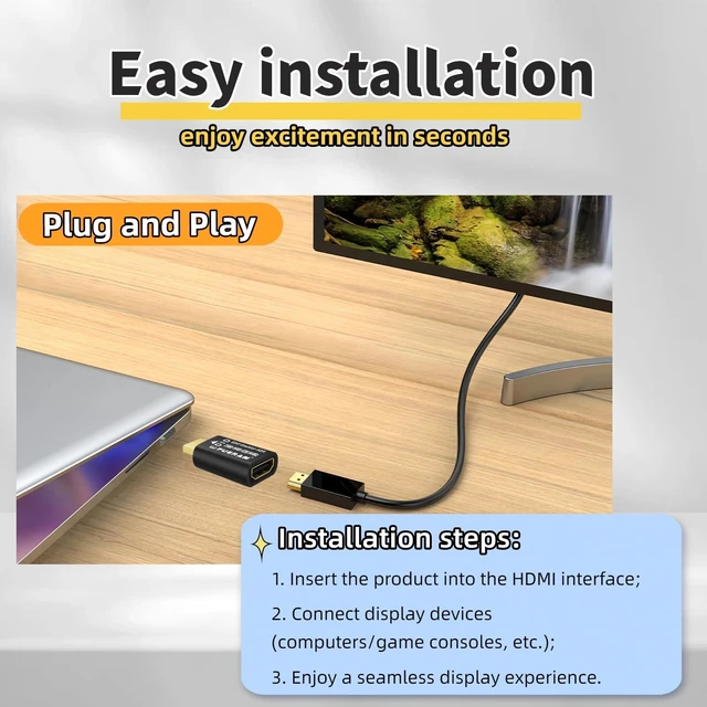 Alt view image 5 of 5 - FUERAN HDMI edid Emulator Adapter, 1920X1080@60Hz emulators,Reliable Pass-Through for Video Splitters, Extenders, AV Receivers Plug & Play1080P@60Hz(6Pack)