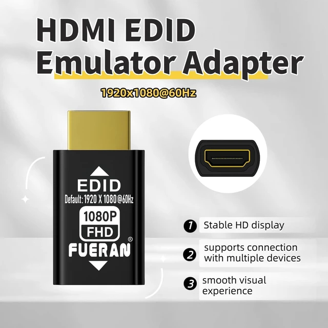 Alt view image 2 of 5 - FUERAN HDMI edid Emulator Adapter, 1920X1080@60Hz emulators,Reliable Pass-Through for Video Splitters, Extenders, AV Receivers Plug & Play1080P@60Hz(6Pack)