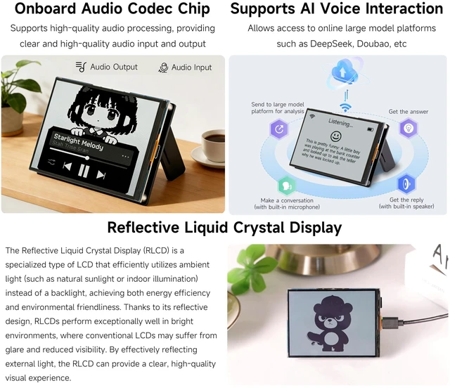 Alt view image 4 of 5 - ESP32-S3 4.2inch RLCD Development Board, 300x400, E-Paper-Like Screen, Supports Wi-Fi & BLE, AI Voice Interaction,Temperature & Humidity Monitoring, DIY Smart Devices, etc. (No Batt)