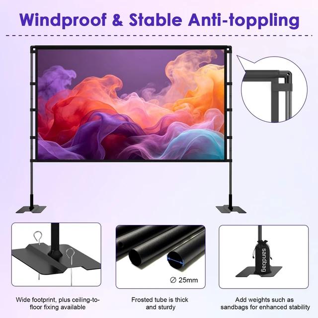 Alt view image 2 of 5 - 120" Portable Projector Screen Stand Front/Rear Indoor/Outdoor Quick Setup