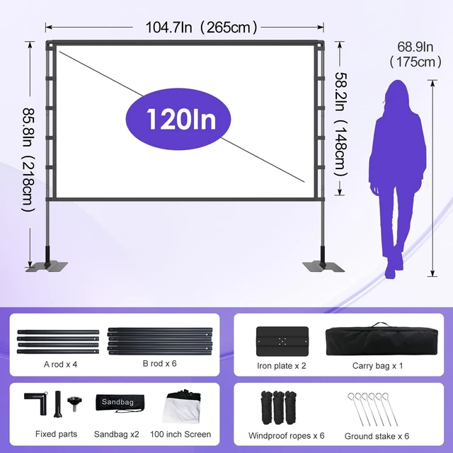 Alt view image 4 of 5 - 120" Portable Projector Screen Stand Front/Rear Indoor/Outdoor Quick Setup