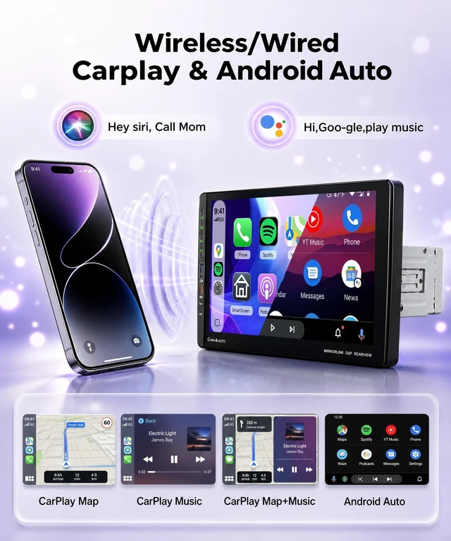 Alt view image 2 of 5 - Rimoody 9'' Single Din Car Stereo Wireless Carplay with Android Auto