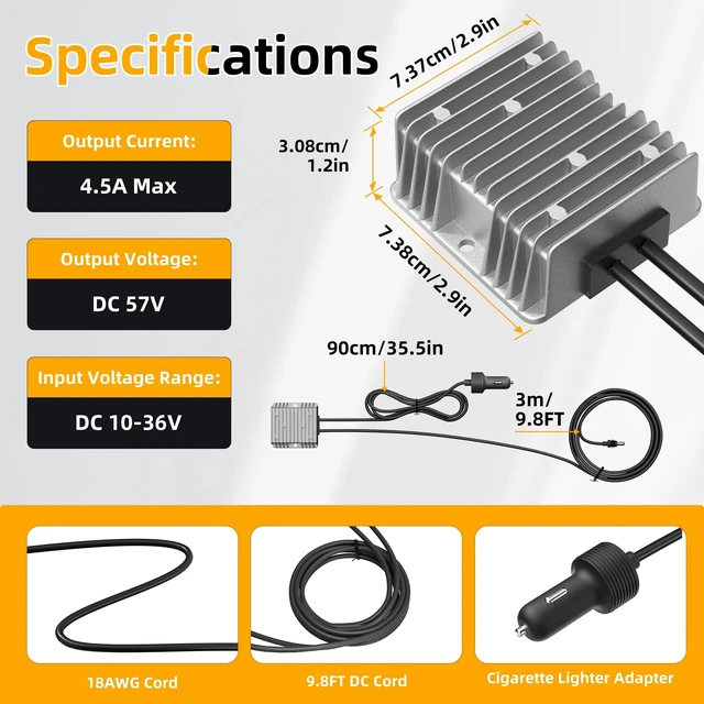 Alt view image 2 of 5 - Starlink Gen 3 Step Up Cigarette Lighter Power Adapter,12V/24V to 57V 4.5A Power Adapter with 2M Dual DC Cables,High-Efficiency 10V-36V to 57V Step-Up Converter Power Cord for Starlink Gen3 Router