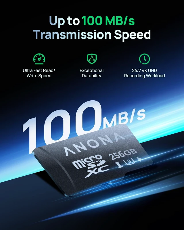 Alt view image 4 of 5 - Anona Micro SD Card 256 GB Memory Card, Up to 100MB/s, Suitable Pano 4K Indoor Camera