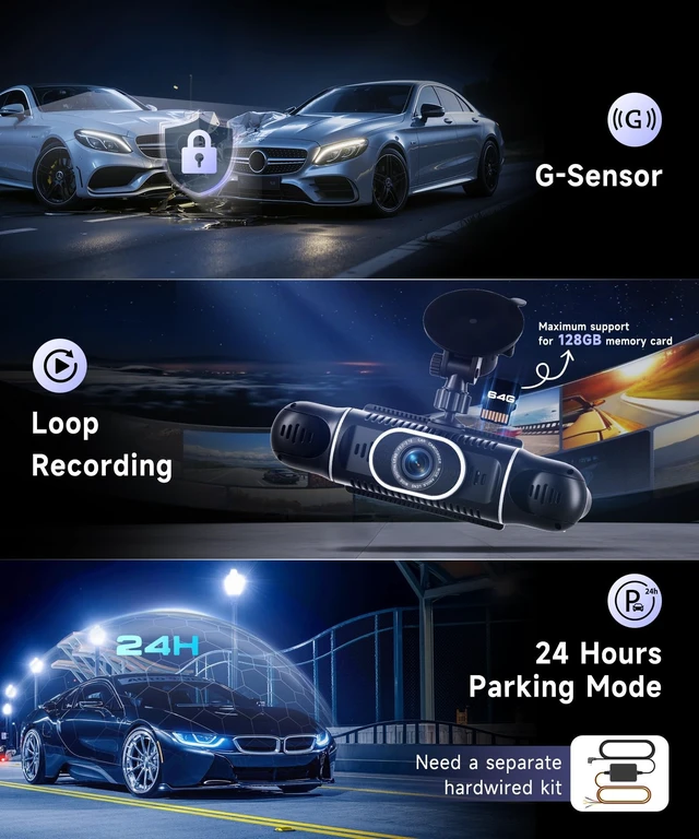 Alt view image 4 of 5 - 360 Dash Cam Front/Rear/Inside/Side 4-Channel Dash Camera FHD 2K+1080P3 Car Dash Cam with WiFi, APP Control, 128GB SD Card Included, 8 IR Night Vision, G-Sensor, 24/7 Parking Mode