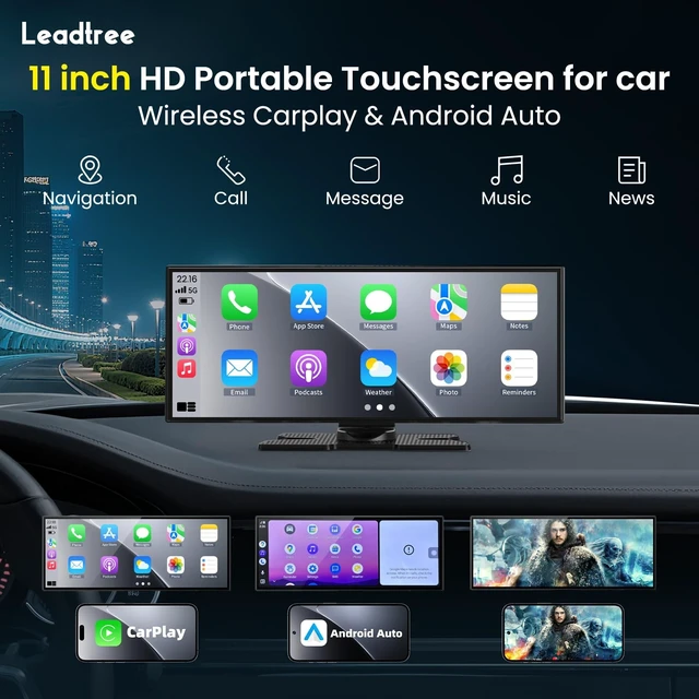 Alt view image 2 of 5 - Largest 11.5 inch Wireless CarPlay Screen for Car,Built-in N-etflix/YouTube/TikTok and other apps,A-pple CarPlay & Android Auto screen with1081P Backup Camera/Navigation/Voice Control,for All V