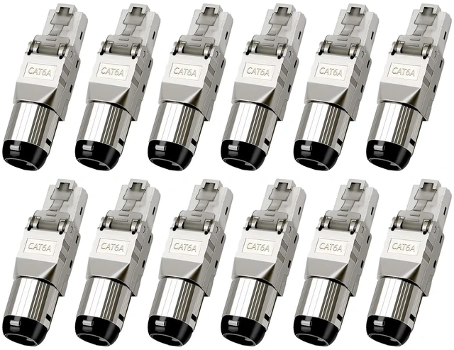 Main image of Cat6A RJ45 Connector Tool Free Shielded RJ45 Termination Plug 12-Pack