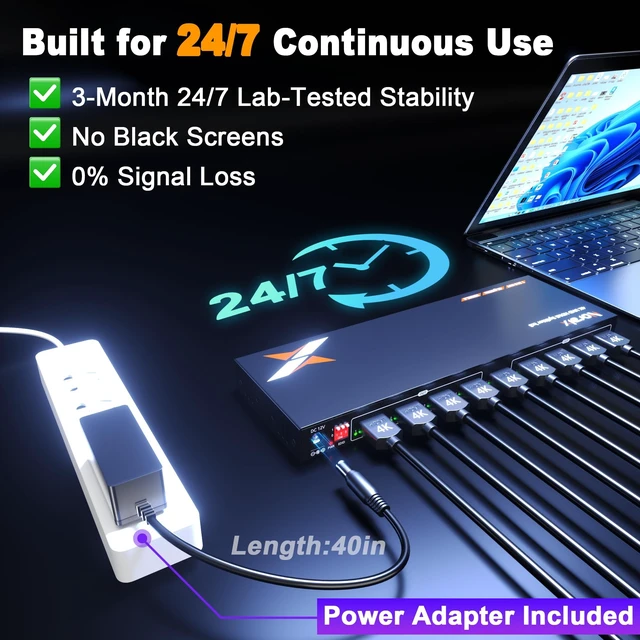 Alt view image 3 of 5 - Uncompressed 4K HDMI Splitter 1 in 8 Out with 8 EDID Modes Splitter 1x8