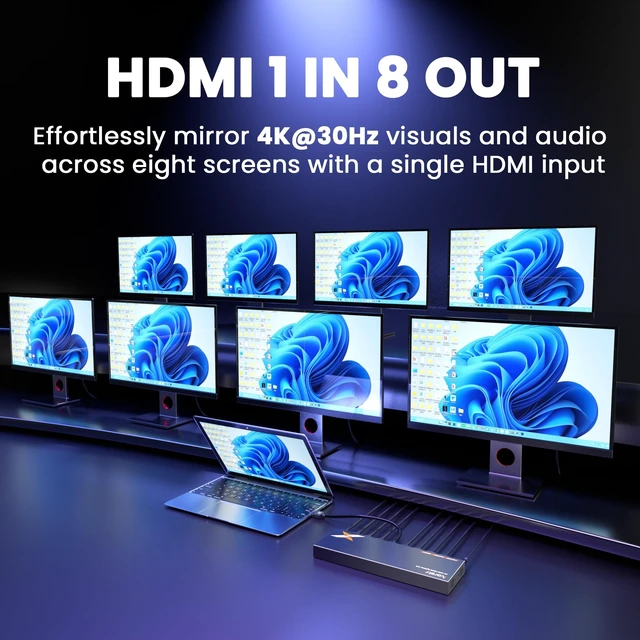 Alt view image 2 of 5 - Uncompressed 4K HDMI Splitter 1 in 8 Out with 8 EDID Modes Splitter 1x8